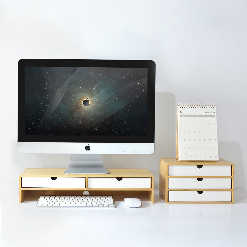 Base surélevée en bois pour ordinateur portable/écran d'ordinateur – avec tiroirs