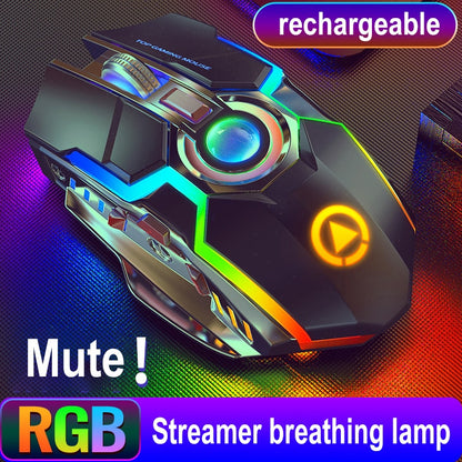 Ratón para juegos silencioso inalámbrico RGB recargable