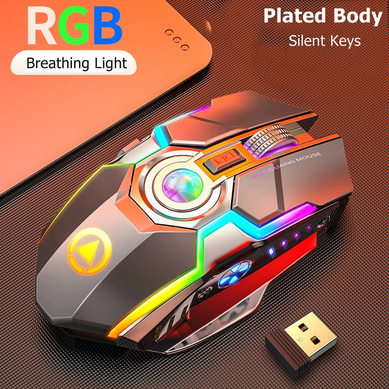 Ratón para juegos silencioso inalámbrico RGB recargable