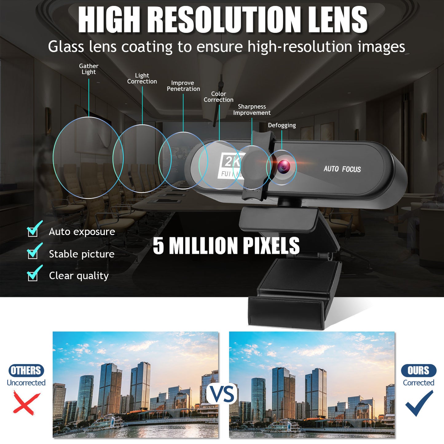 4K / 2K / 1080p Full HD Auto-Focus Webcam - Built-in Microphone + Tripod